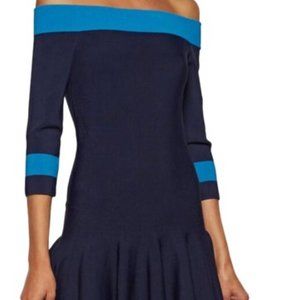 Jonathan Simkhai Navy Off Shoulder Fit and Flare Dress